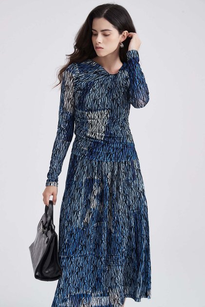 Long Sleeve Abstract Print V-Neck Blouse