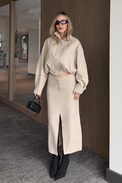 Stone Slit Detailed Skirt Suit - 1195