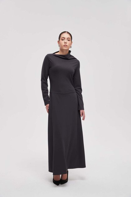 Draped Neck Long Sleeve Maxi Dress