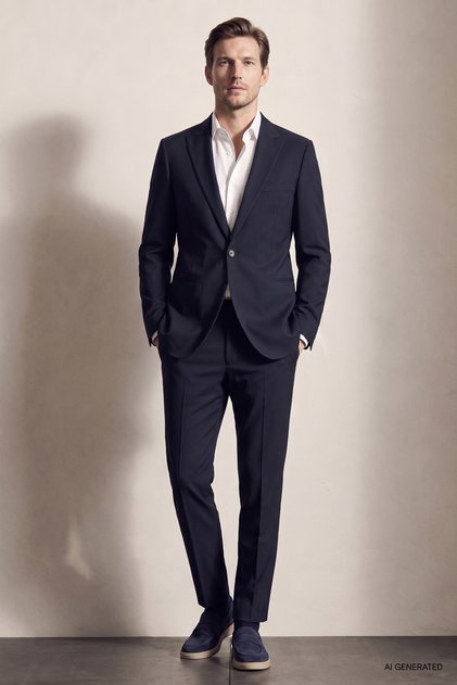 Slim Fit Navy Blue Plain Suit