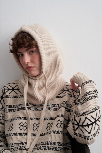 Soft Textured Knitwear Balaclava Beige