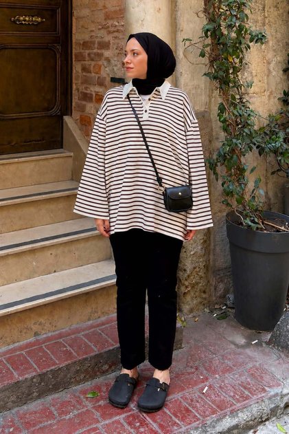 Polo Collar Buttoned Tunic Brown