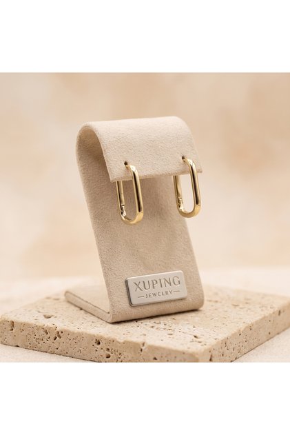 Vıp Seri 316L Çelik Gold Renk Taşsız Dikdörtgen Halka Küpe 2 cm