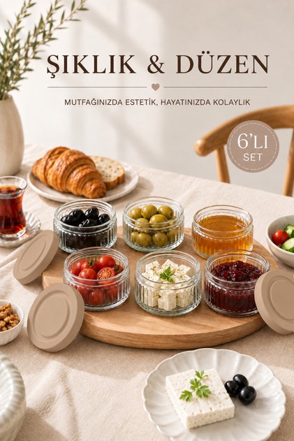 6'lı Hava Geçirmez Cam Kase Seti - 140 Cc | Cappuccino Kapaklı, Sızdırmaz Saklama Kabı Çok Amaçlı