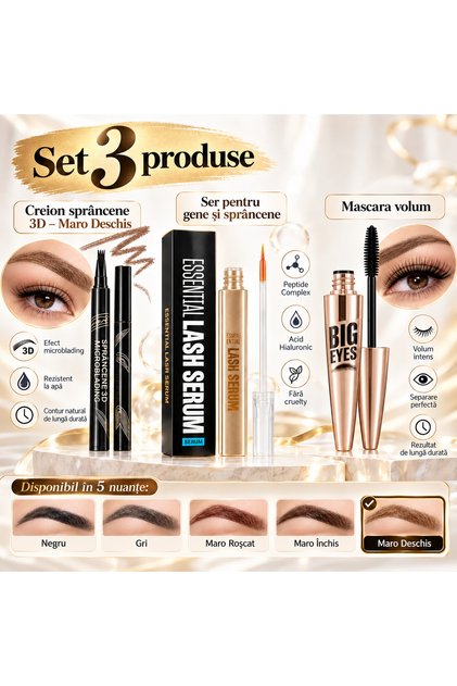 Creion Sprancene 3D Microblading, Rimel Volum si Ser pentru Gene si Sprancene - Set 3 Produse