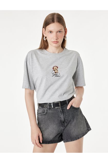 Grey Plain Women T Shirt