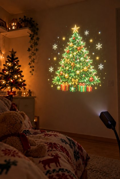 Mini Proiector LED de Crăciun, Lumini Decorative cu Proiecții Tematice de Sărbători, Alimentat prin USB, 3 Moduri de Iluminare, 1.5W, 5V, pentru Bradul de Crăciun, Casă și Petreceri.