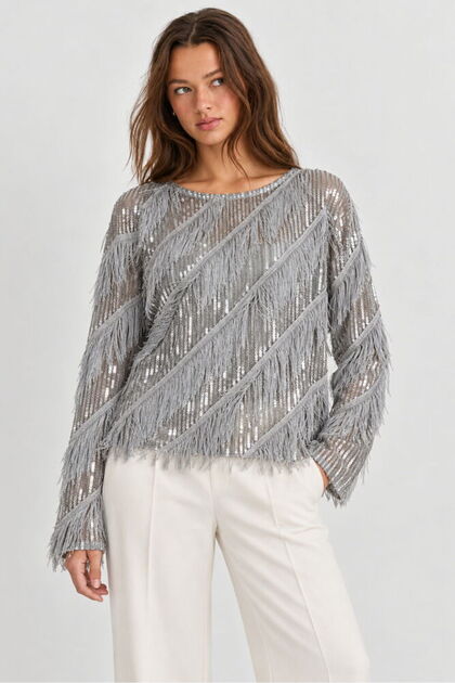 Women's Bluz with Tassels and Sequin Details