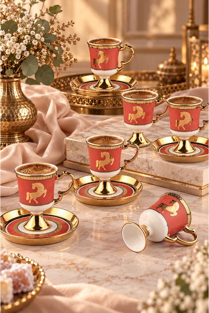 Gold Star 6 Person Porcelain Coffee Cup