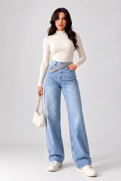 Belted Stone-Detail Embroidered Straight Jeans