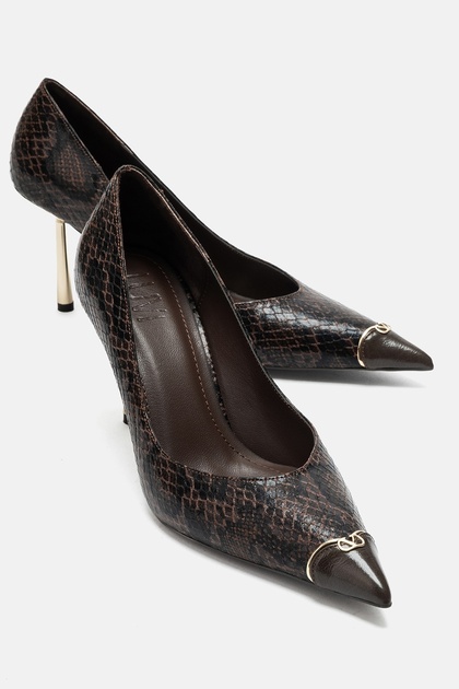 Jimena Brown Patterned Pointed Toe Women's Thin Heeled Shoes