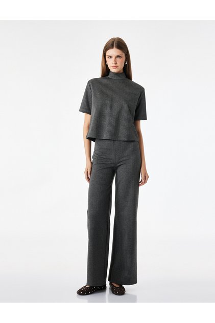 Women Grey Striped Trousers