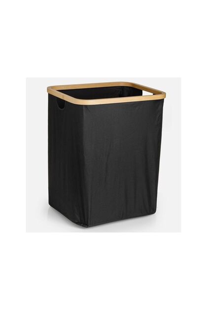 Cos de Rufe din Material Textil Negru cu Cadru din Bambus 40x35x50cm