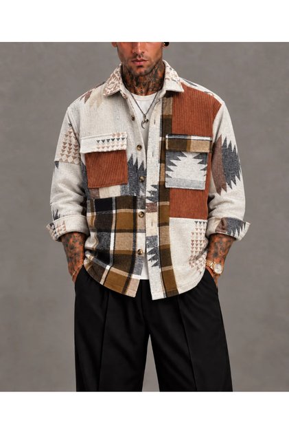Oversize Bohemian Cotton Stamped Shirt
