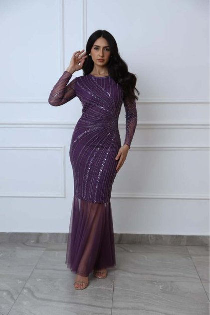 Shek Muff Evening Dress with Pattern