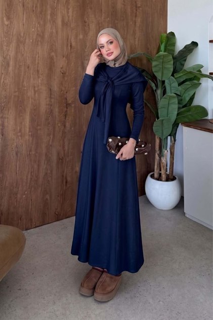 Meylin Shawl Detail Dress Navy Blue