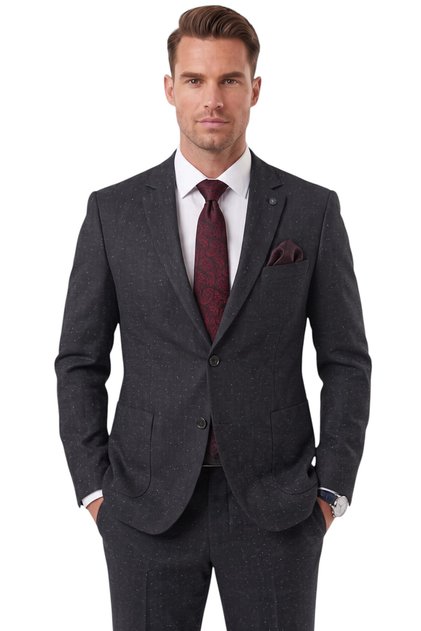 Men's Slim Fit Herringbone Gray Dark Navy Winter Suit - Double Button Sport Stylish 2703329