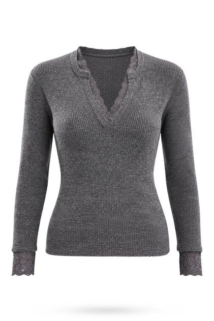 Anthracite Sweater with Lace Collar and Sleeves 261069