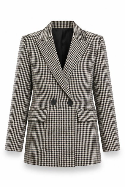 Brown Plaid Blazer Jacket with Flap Pockets 02004