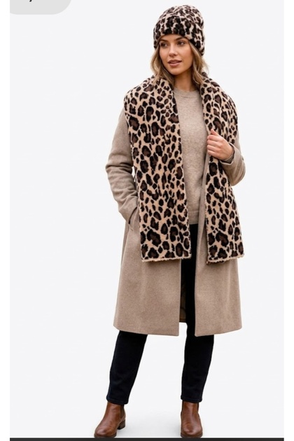 Leopard Patterned Scarf and Beanie Set