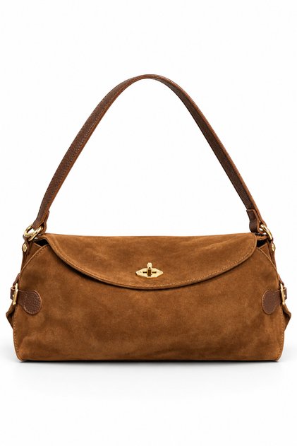Taba Women's Gold-Locking Genuine Suede Shoulder Bag.