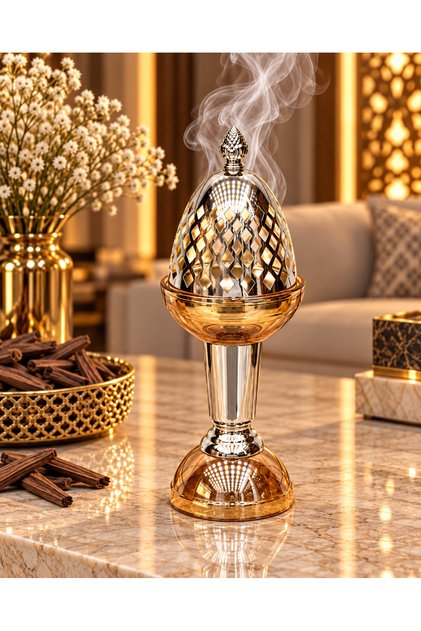 Silver Steel Incense Burner for Laimu Glass Incense, Height 30 cm