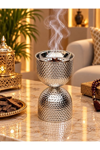 Silver Steel Incense Burner, 18 cm High.