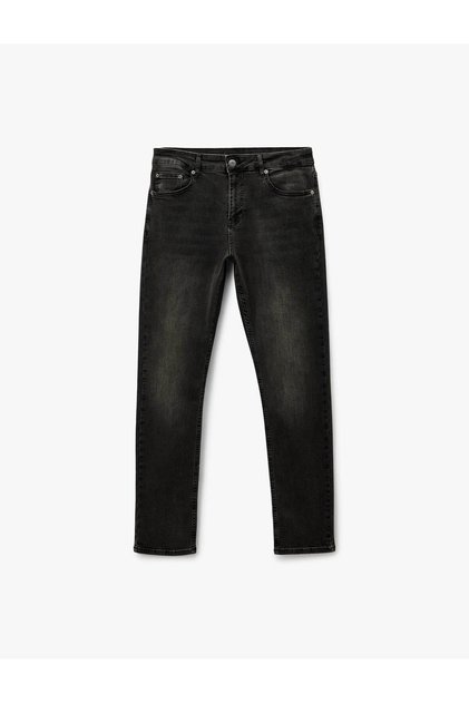 Normal Waist Pocket Slim Fit Narrow Leg Cotton Denim Trousers - Slim Fit Jeans