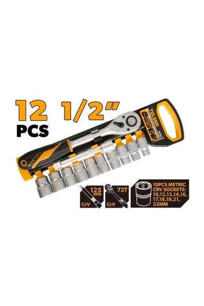 12-Piece 1/2 Inch Drive Ratchet Handle with Sockets Set CR-V Chrome Vanadium, Heavy Duty Metric Socket Kit with Comfort Grip Ratchet for Automotive Mechanical Repair