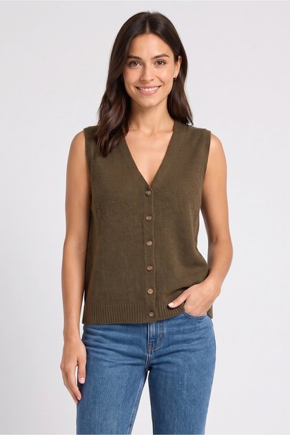 Women V-Neck Knitted Vest, Olive