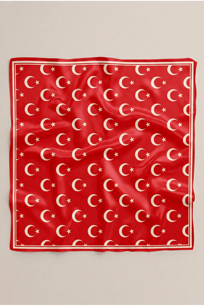 Red White Moon Star Patterned Turkish Flag Themed October 29Th Scarf 50X50 cm Tr005