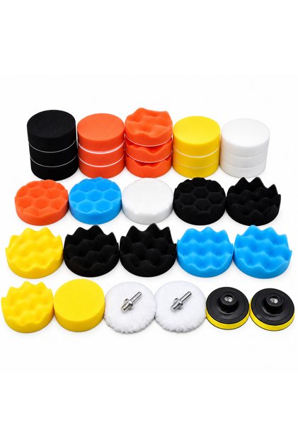 Set Polish Auto 31 Piese, Discuri Burete și Lână 7,5 cm pentru Mașină de Găurit, cu 2 Adaptoare