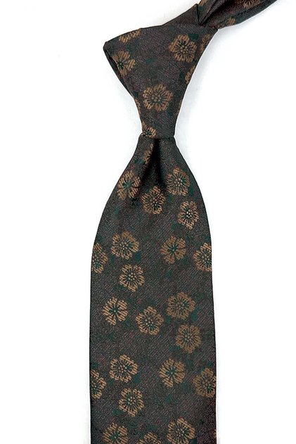 Green Beige Floral Pattern Classic Tie with Handkerchief Kk14068