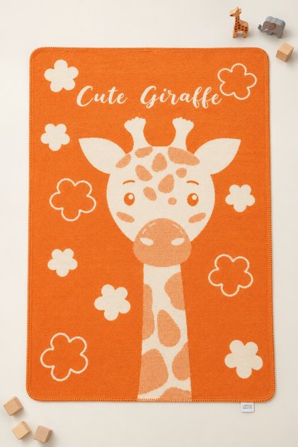 Cotton Cute Giraffe Patterned Orange Soft Baby Blanket