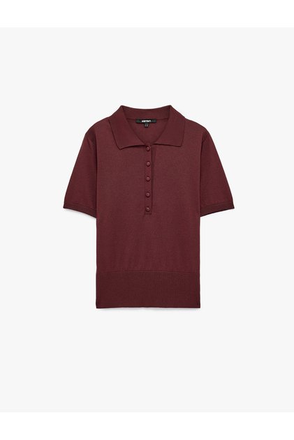 Short Sleeve Half Button Polo Collar Knit Sweater