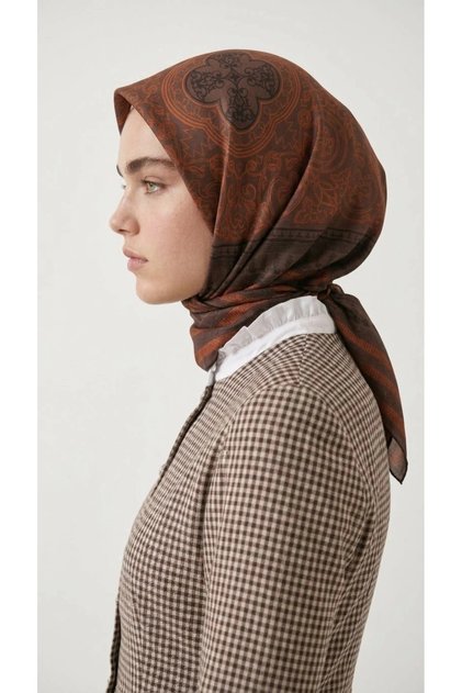 Elya Eşarp Etnik Desen Acı Kahve