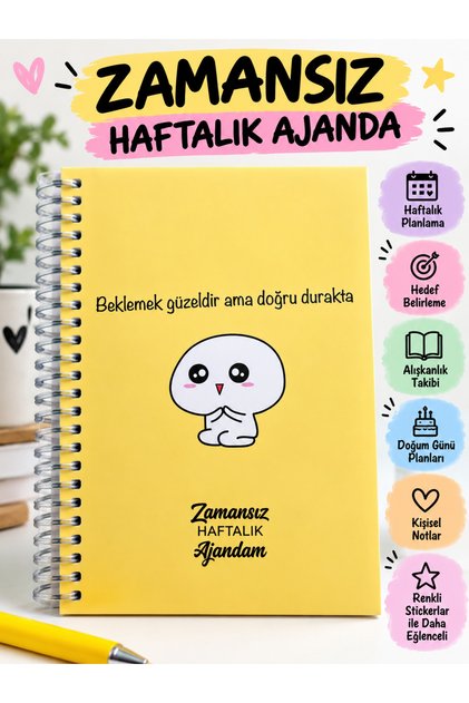 Beklemek Güzeldir Ama Doğru Durakta Zamansız Haftalık Ajanda – Spiralli, Stickerlı, Tarihsiz Planlayıcı Defter – Haftalık Planlama, Hedef ve Alışkanlık Takibi