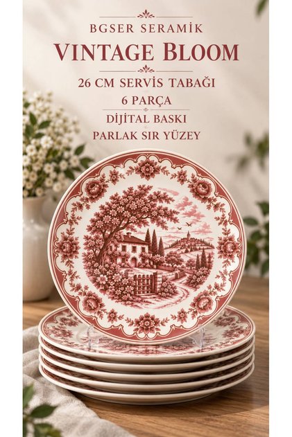 VINTAGE BLOOM 6 PARÇA 26 CM LÜX SERVİS TABAK SETİ