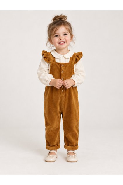 Velvet Ruffled Baby Girl Salopet Set