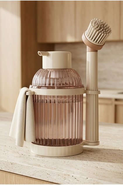 Acrylic Liquid Soap Dispenser and Detergent Dispenser | Bathroom Kitchen Organizer | Silicone Dish Brush | 750 ml
