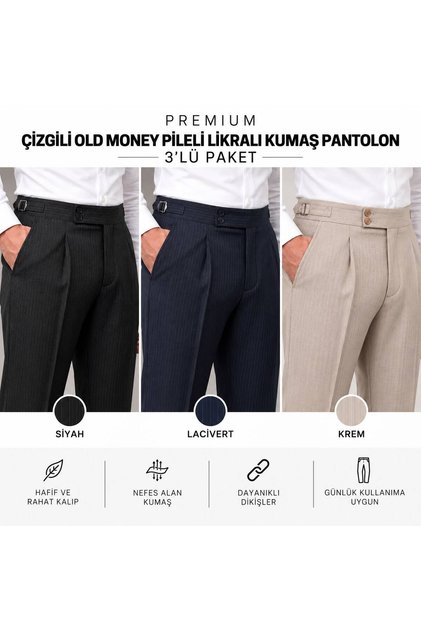 بنطلون من قماش الليكرا المطوي ذو خطوط بتصميم Old Money