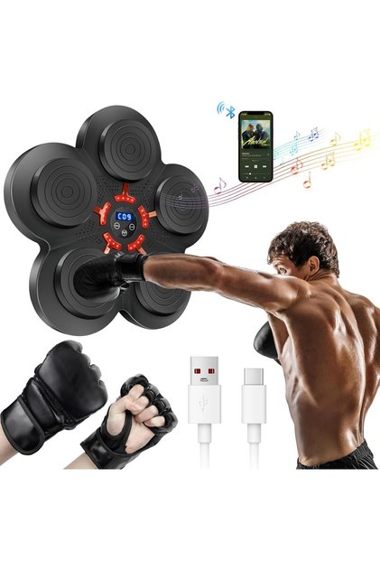 Aparat de box muzical cu Bluetooth - Echipament inteligent de antrenament pentru box cu 9 moduri de viteză, țintă electronică inteligentă de box montabilă pe perete, cu mănuși de box pentru acasă, interior și sală de sport.