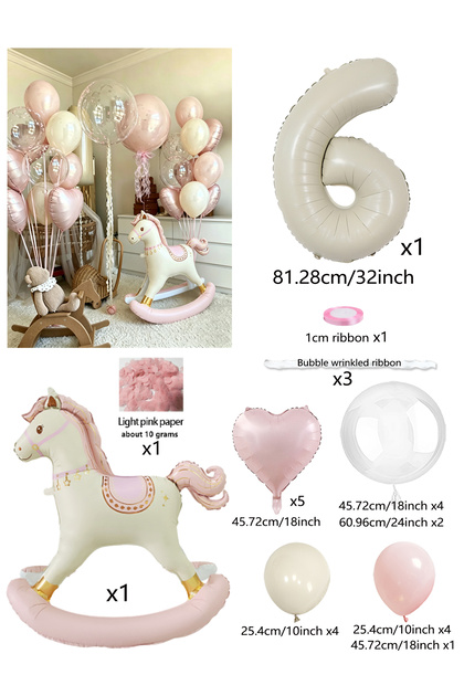 Other number 6 Pink Trojan Balloon Set Pink Shake Horse Foil Balloon Pink Heart Balloon for Birthday