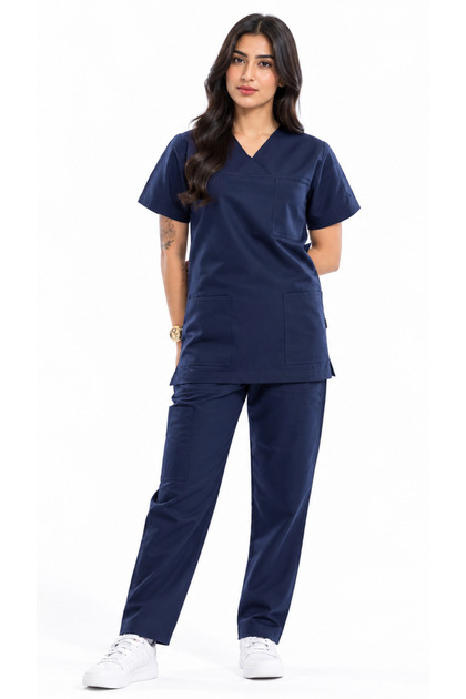 Navy Blue Women's Medical Scrub - X-Neck
