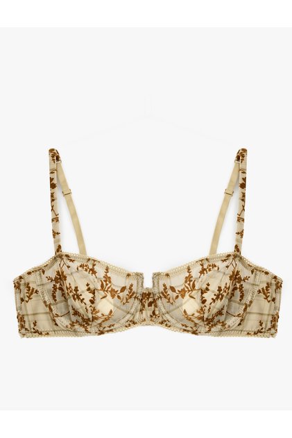 Underwire Unpadded Floral Patterned Tulle Bra