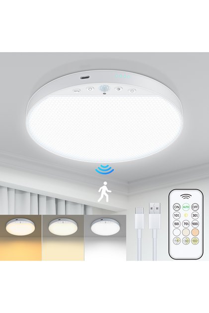8W Round Ceiling Light WILLED 8W Rechargeable Motion Sensor Ceiling Light with Remote 5000mAh batter