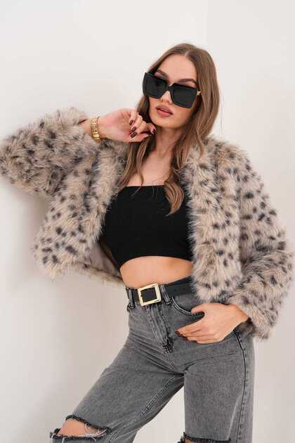 Crop Collarless Fur Jacket