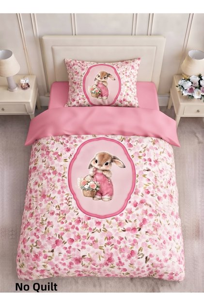 Rabbit Patterned Colorful 3D Digital Printed Single Bed Sheet, Young Girl's Duvet Cover Set, Sleeping Set, Children's Room