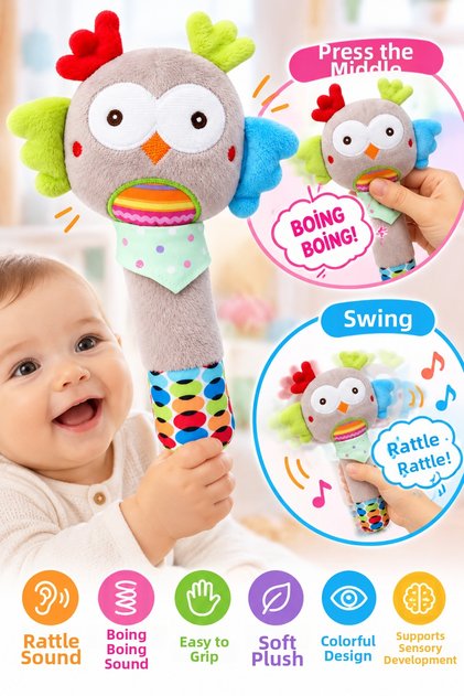 Toys Oft-Repeated Owl Boing Boing Sound Rattle Soft Baby Hand Toy