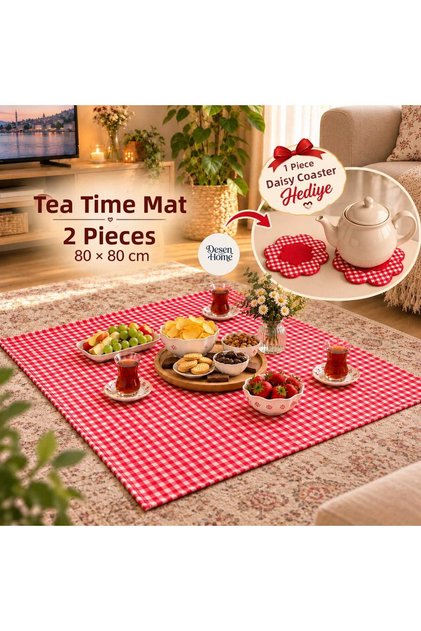 2 Pieces of Gingham Water Repellent, Stain-Resistant Tea Time Cover (80×80 cm)